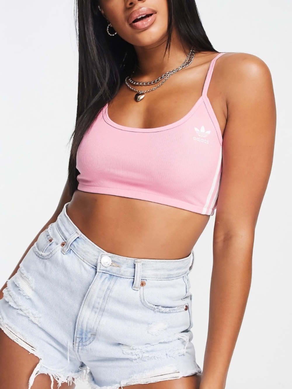 Adidas Originals Adicolor 3-stripe Bralette in Pink, Size: Large, Like New
